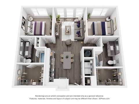 Floor plan for 2 beds, 2 baths, 1116 sqft